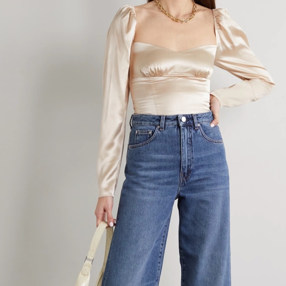 Ivory toe shirted silk-satin top